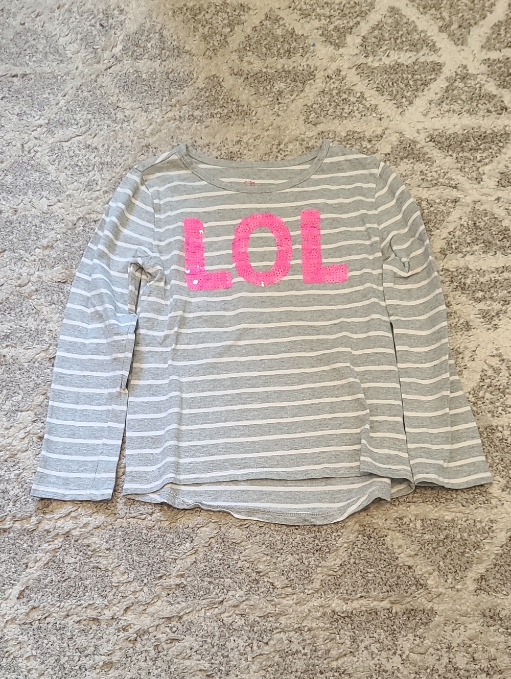 10 for $25 - The Children's Place Girls Small Gray & White Stripes "LOL" Shirt